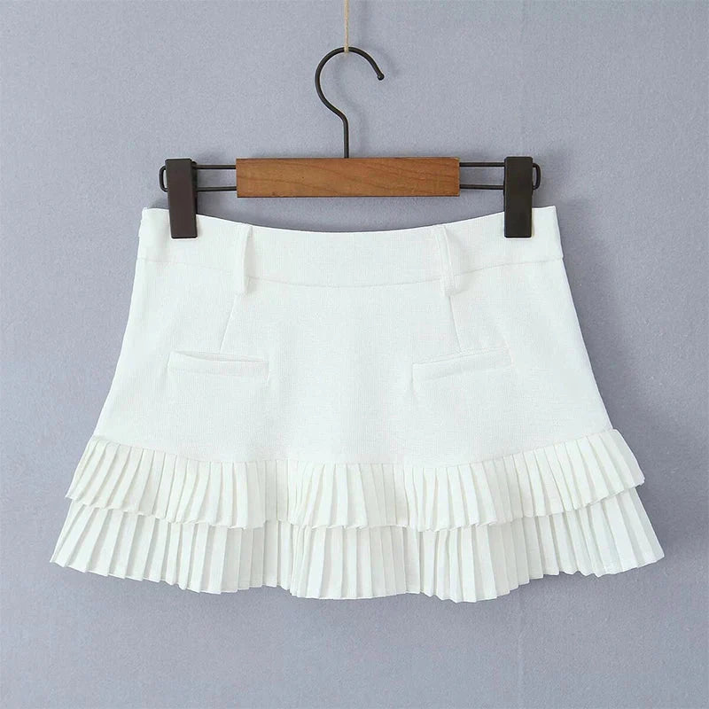 Cool Girl Y2K Pleated Mini Skirt Low Waist Short Skater Skirts With Shorts Lining