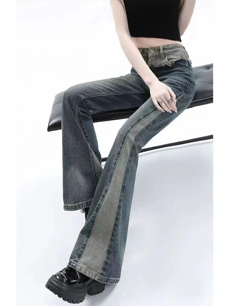 American High Street Spicy Girls Low Waist Jeans Vintage Y2k Design Sense Slim Fit Straight Tube Micro Flare Pants