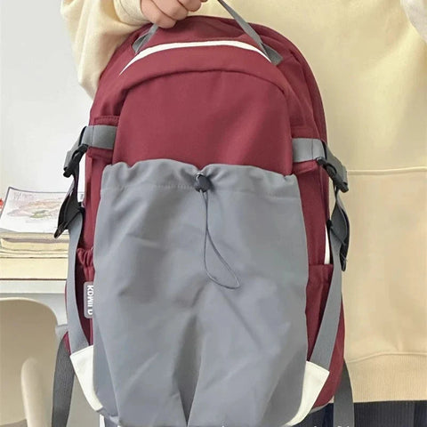 Outdoor Sports Contrast Color Drawstring Schoolbags Y2k Casual Travel Backpack High-capacity Backpacks for Students