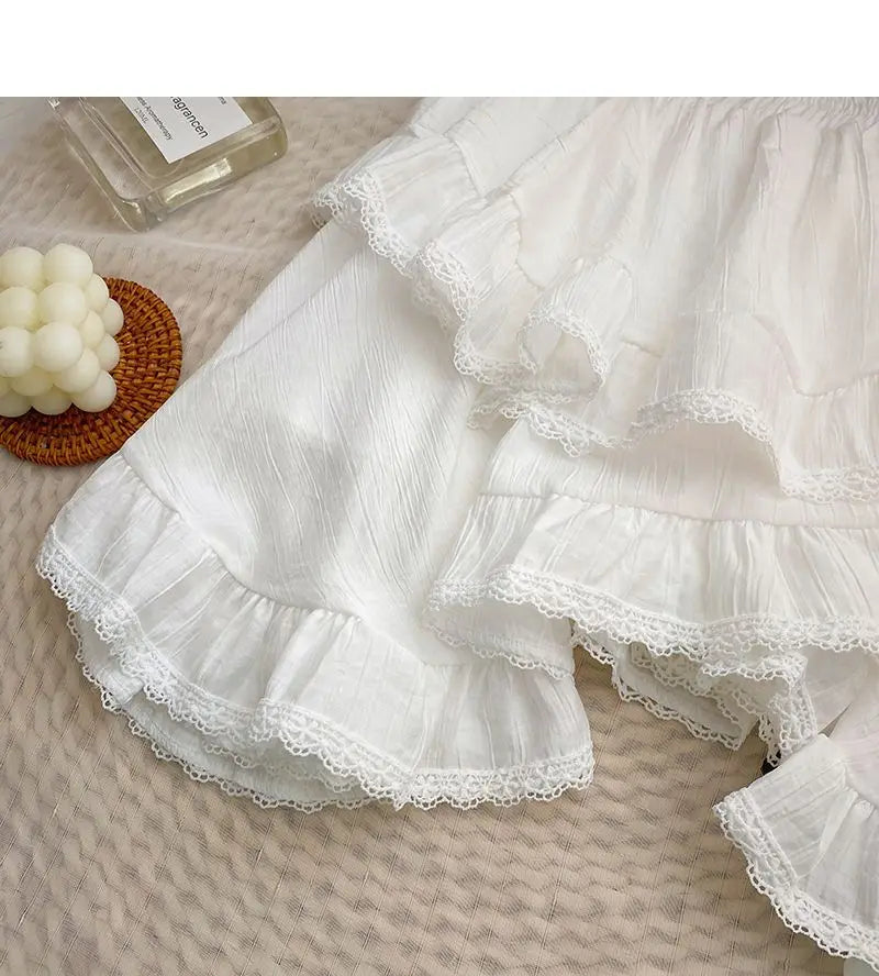 Voguable Elastic Waist White Black Irregular Mini Kawaii Skirt Japanese Style School Y2k Aesthetic Ruffles Short Skirt Streetwear