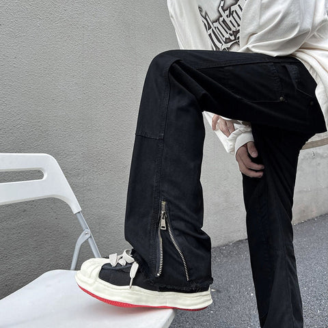 High Street Straight Black Jeans America y2k Design Hip Hop Denim Pants Zipper Casual Trousers