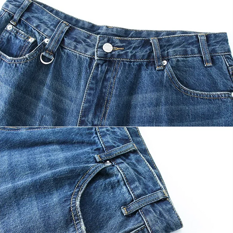 Jeans American Style Vintage Loose Fit Wide Leg Straight Leg Denim Shorts Design Y2k Gothic Washed Shorts
