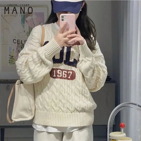 Korean trendy retro letter twist sweater for loose lazy style sweater long sleeves clothing y2k tops