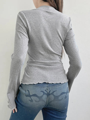 Voguable  y2k Lace Patchwork Fake Two Piece T-shirt Fairycore Flare Long Sleeve Tops Casual Kawaii Clothes Korean Shirt