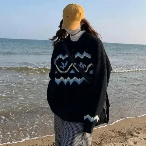 POLO collar sweater for women, thickened and winter style, ethnic style knitted bottoming sweater, worn alone y2k top