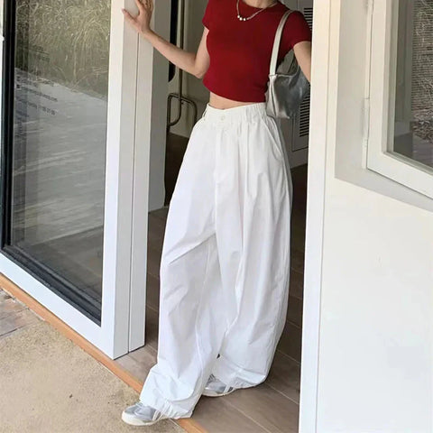 Y2K White Hip Hop Wide Leg Pants High Waist Korean Oversized Cargo Trousers Loose Chic All Match Streetwear