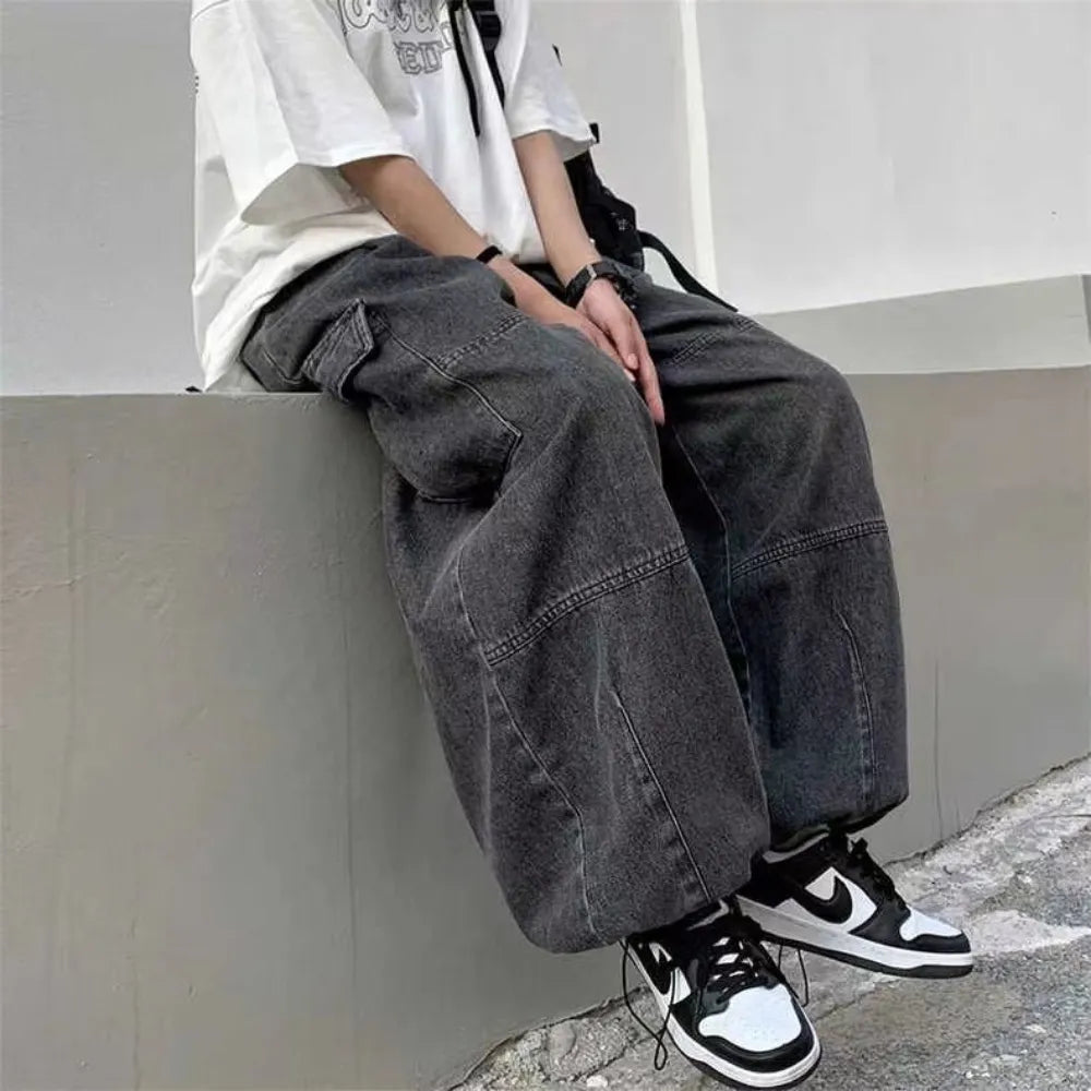 Trousers y2k baggy jeans for Wide leg Pants Pockets Elastic Waist Streetwear Loose comfortable Pants