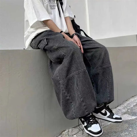 Trousers y2k baggy jeans for Wide leg Pants Pockets Elastic Waist Streetwear Loose comfortable Pants