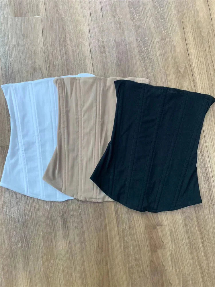 Mesh Backless Vest FeElegant Luxury Patchwork Strapless Solid Slim Streetwear Inner Y2k Tank Top Women's