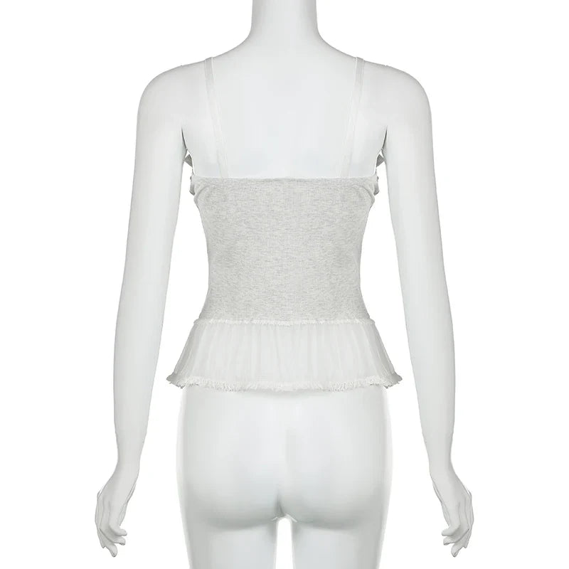 Voguable  Y2K Lace Ruffles Crop Top Coquette Aesthetic Bow Milkmaid Corset Cute Japanese Lolita Style Camis Fairy Vest