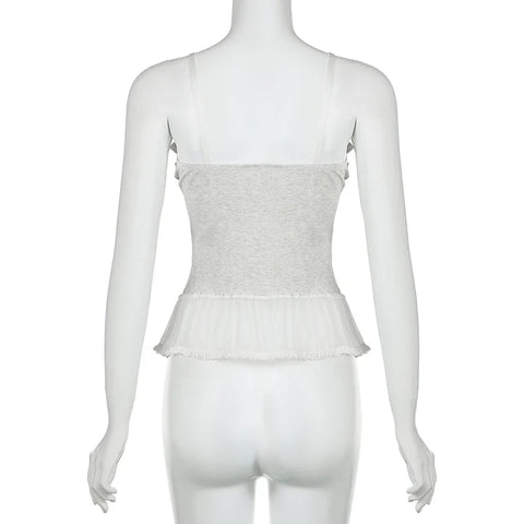 Voguable  Y2K Lace Ruffles Crop Top Coquette Aesthetic Bow Milkmaid Corset Cute Japanese Lolita Style Camis Fairy Vest