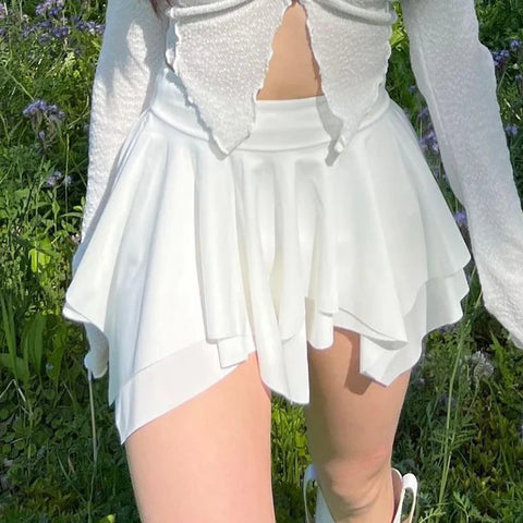 Voguable  Asymmetrical A-line Pleated Mini Skirt Low Waist Fairycore Sweet Short Skirts Aesthetic Cute Coquette Outfit Y2K Women