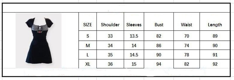 Voguable  Vintage Kawaii Bow Embroidery Mini Dress Patchwork Square Collar Short Sleeve Black Dress Retro Y2K Aesthetic Fairy Clothes