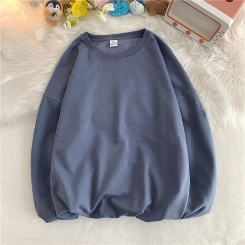 Solid Loose Round Neck Sweater Korean Y2k Full Sleeve Pullover Sweater Round Neck Casual Tops