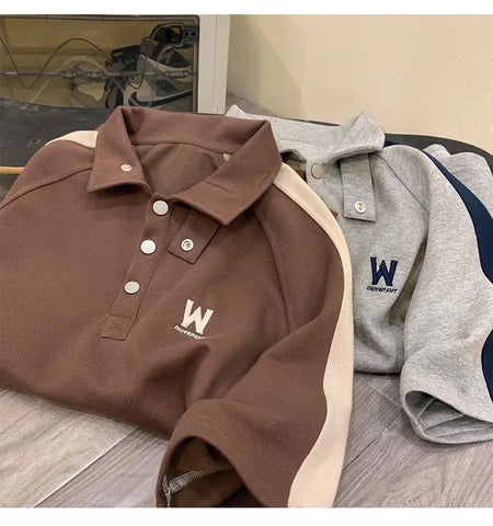 Short-sleeved polo shirt half high lapel T-shirt trendy brand trend versatile five-point half sleeve y2k tops