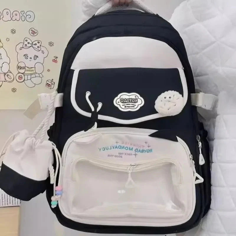 Transparent Sweet Kawaii Backpack High-capacity Y2k Aesthetic Schoolbag Students Contrast Color Patchwork Ita Bags