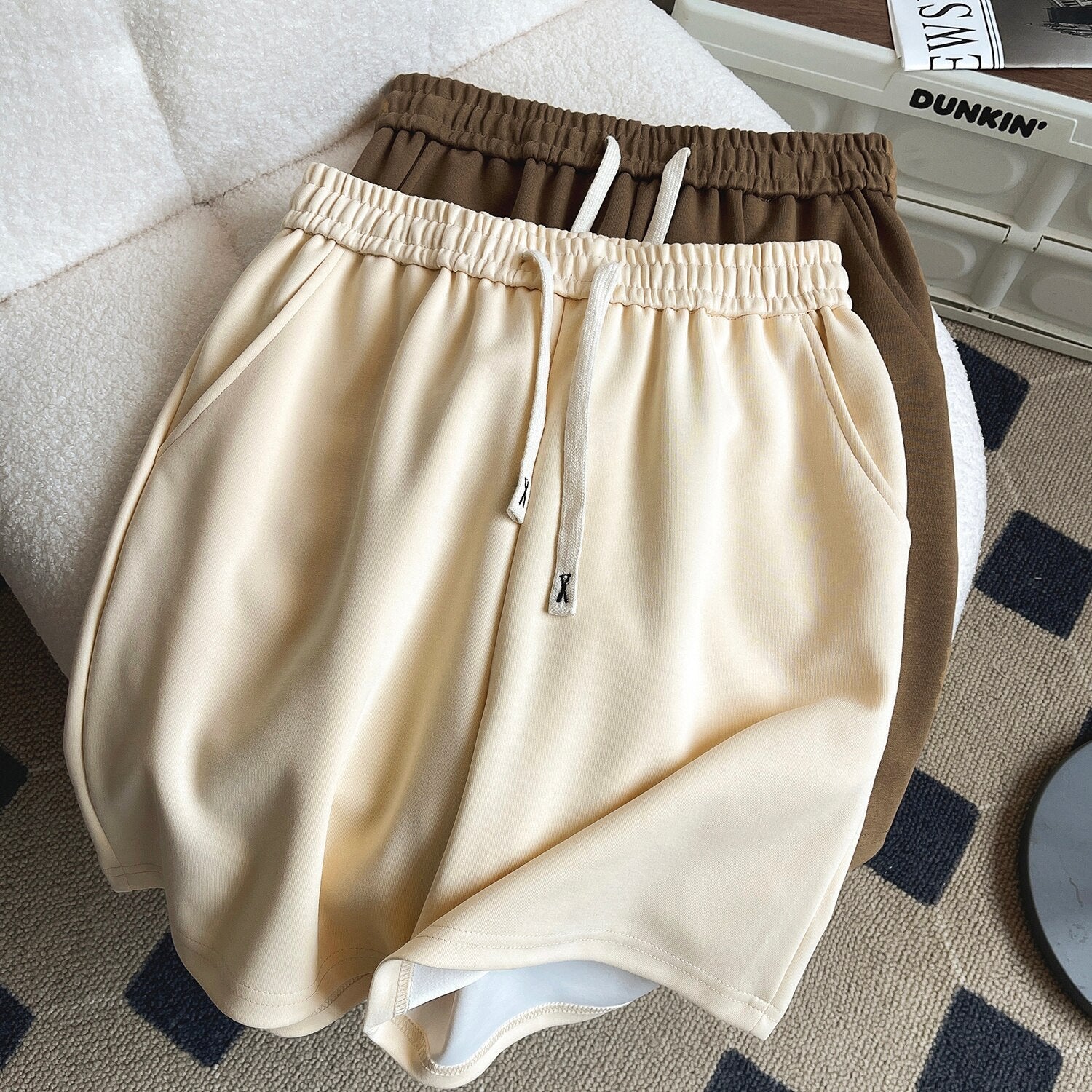 Basic Solid Casual Shorts WoBaggy Korean Trend Y2k Light Thin Short Pants Unisex Beach Trousers