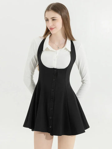 Voguable Korean Y2k Two Piece Sets Outfits Office Skirt Sets Lapel Cardigan Crop Tops + Suspender Mini Skirt Elegant Clothes