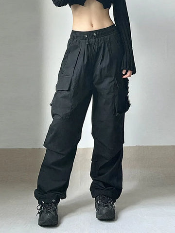 Voguable Oversized Cargo Parachute Pants Y2k Vintage Streetwear High Waist Joggers Hippie Baggy Harajuku Wide Leg Sweatpants