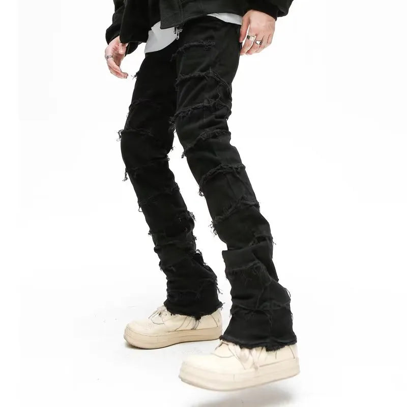 Grunge Clothes Y2K Streetwear Black Slim Stacked Jeans Pants For Kanye Hip Hop Long Trousers Vetements