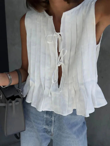 White Bandage Ribbed Tank Top Shirts For Hollow Out Sleeveless Slim Vest Lace-Up Vest Y2k Top