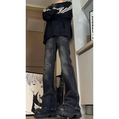Jeans Washed Bootcut Jeans Streetwear Urban Denim Trousers Casual  Vintage Hip Hop Pants Retro Style Y2K
