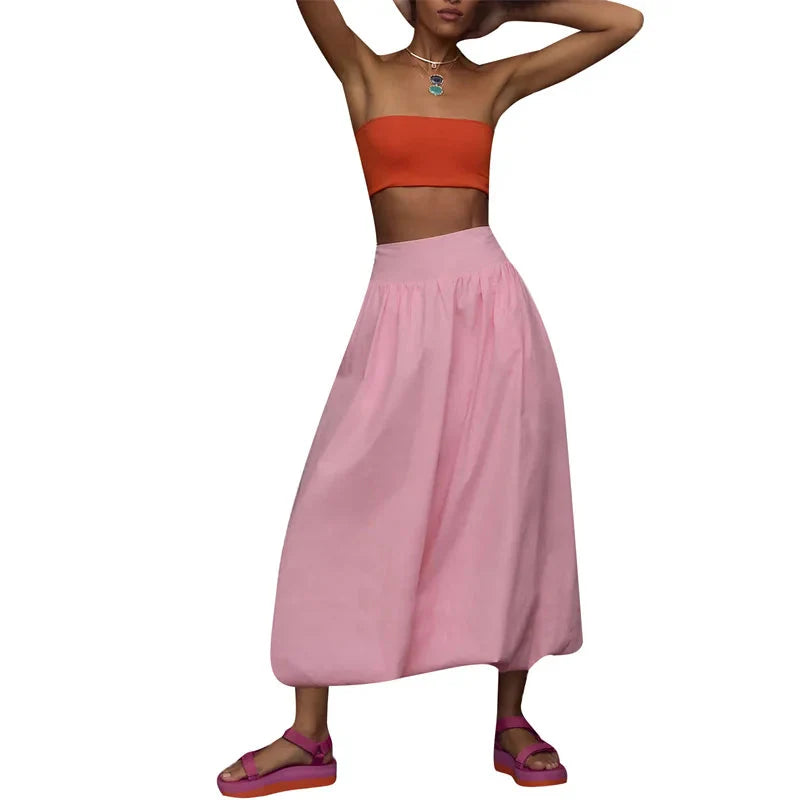 Skirts y2k Elegant Solid Color High Waist Loose Fitting Long Bubble Skirt Office Ladies Skirts Streetwear