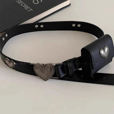 Y2k Aesthetic Belt Bags for Vintage Heart Patchwork Casual Handbags All Match Mini Streetwear Trendy Waist Packs