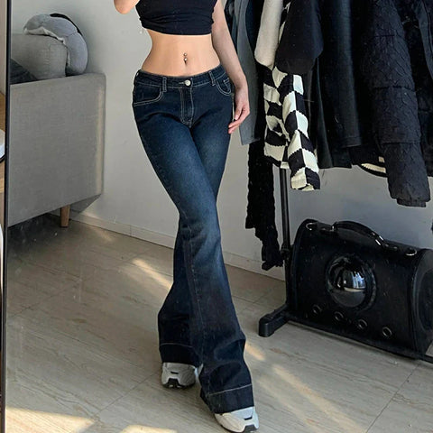 y2k Flare Jeans Casual Low Rise Cute Trousers Aesthetic Streetwear Vintage Cargo Pants Korean Distressed Mom Jeans