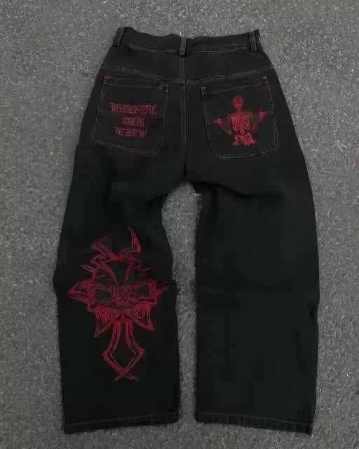 American Jeans Y2K Pants WoGothic Hip Hop Pocket Sequins Rhinestone Retro Blue Jeans Slim High Waist Trousers