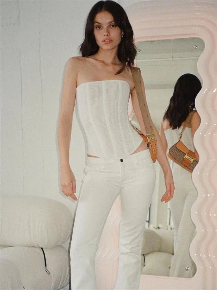 Mesh Backless Vest FeElegant Luxury Patchwork Strapless Solid Slim Streetwear Inner Y2k Tank Top Women's