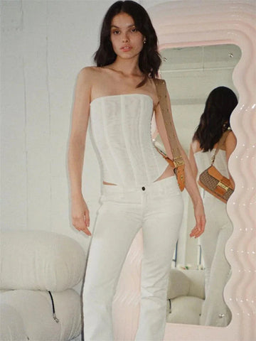 Mesh Backless Vest FeElegant Luxury Patchwork Strapless Solid Slim Streetwear Inner Y2k Tank Top Women's