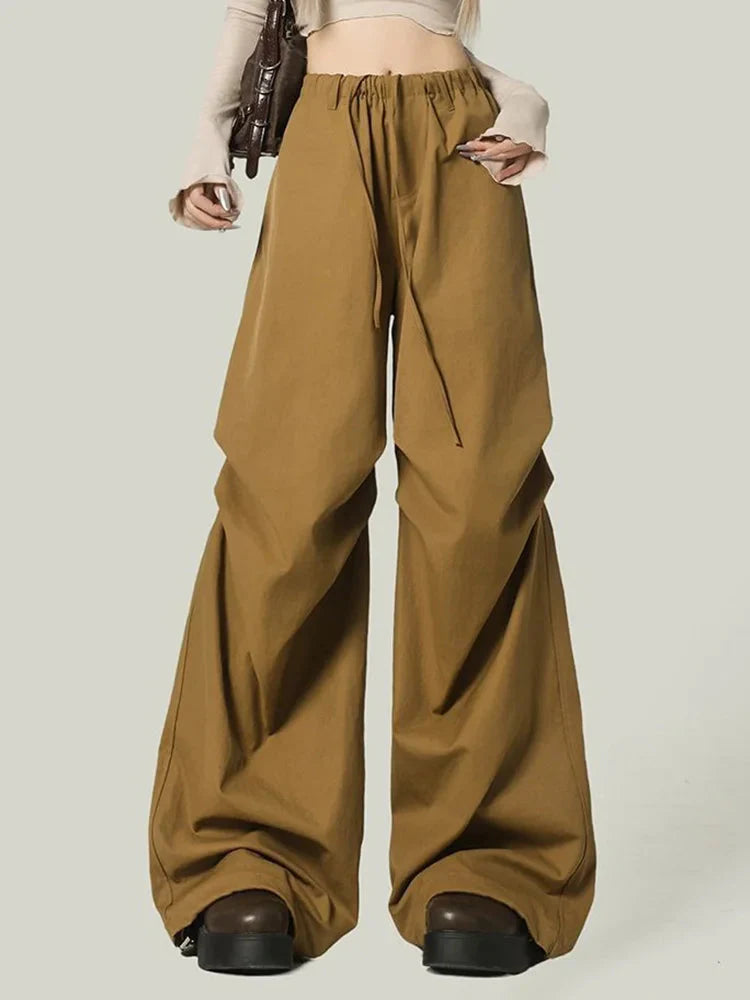 Black Y2K Streetwear Cargo Pant Vintage High Waist American Loose Trousers Hip Hop Retro Bf Wrinkles Paratrooper Pants New