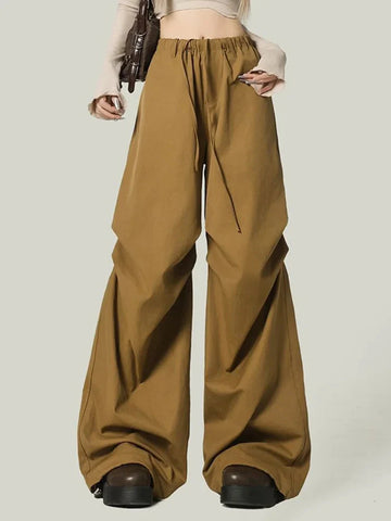 Black Y2K Streetwear Cargo Pant Vintage High Waist American Loose Trousers Hip Hop Retro Bf Wrinkles Paratrooper Pants New