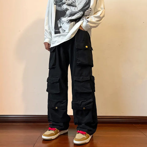 Y2k Cargo Pants Multi Pocket Hiphop Overalls High Street Safari Style Trousers Streetwear