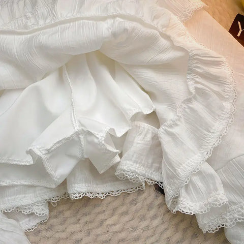 Voguable Elastic Waist White Black Irregular Mini Kawaii Skirt Japanese Style School Y2k Aesthetic Ruffles Short Skirt Streetwear