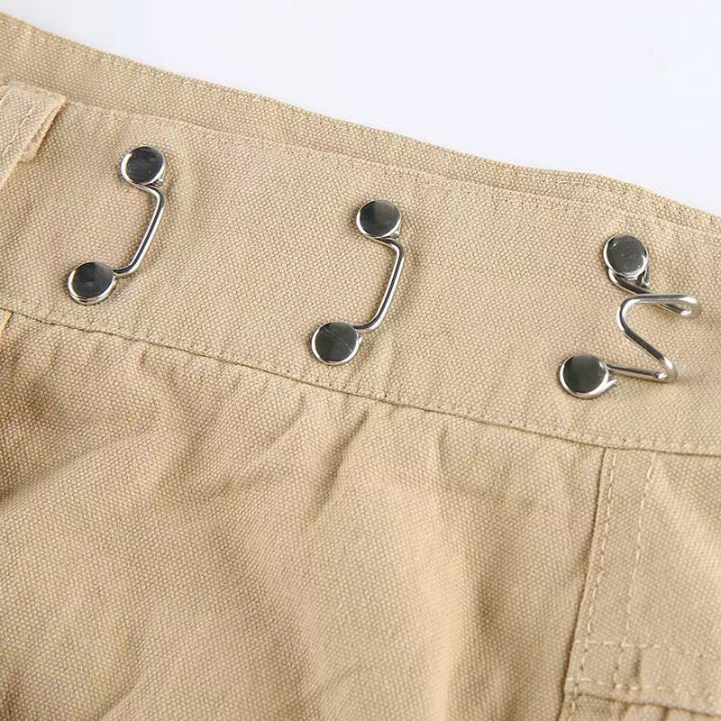 Voguable  Khaki Oversized Cargo Baggy Pants Y2K Hip Hop Style Loosed  Adjustable Waist Drawstring Long Pant Streetwear 90s Style Clothes