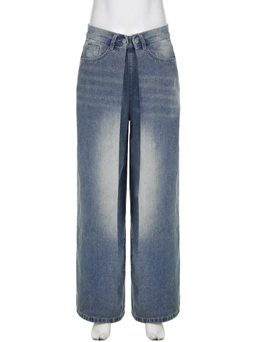 Voguable Streetwear Baggy Jeans Low Waist Jean Pants Y2K Vintage Casual Oversize Straight Washed Denim Trousers