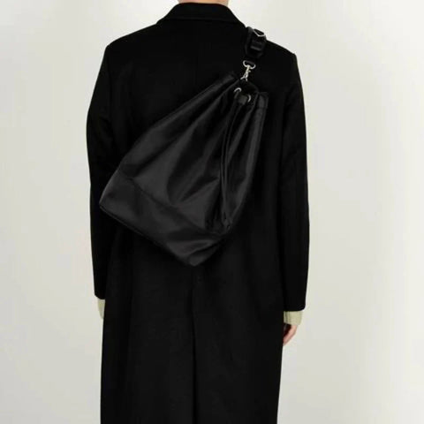 Y2k Aesthetic Simple Shoulder Bag Nylon All Match Solid Handbags Trendy Vintage Drawstring Crossbody Bags Trendy
