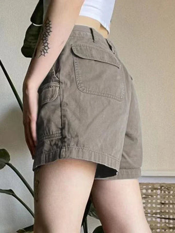 Y2k Vintage Streetwear Cargo Denim Shorts American Retro Harajuku Solid Loose Jeans Casual Pocket Chic