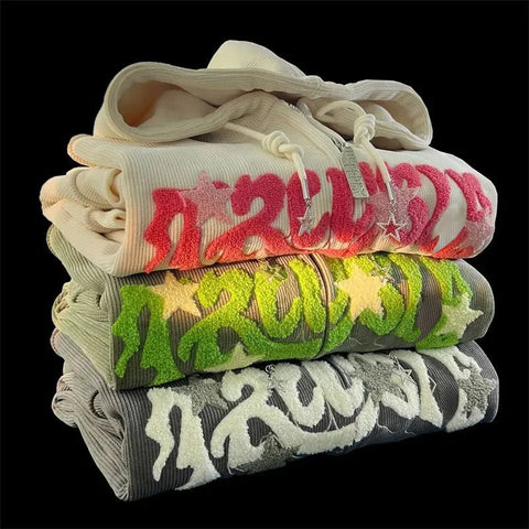 Y2k American Retro Embroidery Corduroy Coat Harajuku Thin Casual Preppy Loose Hoodie Cardigan Coat Trend