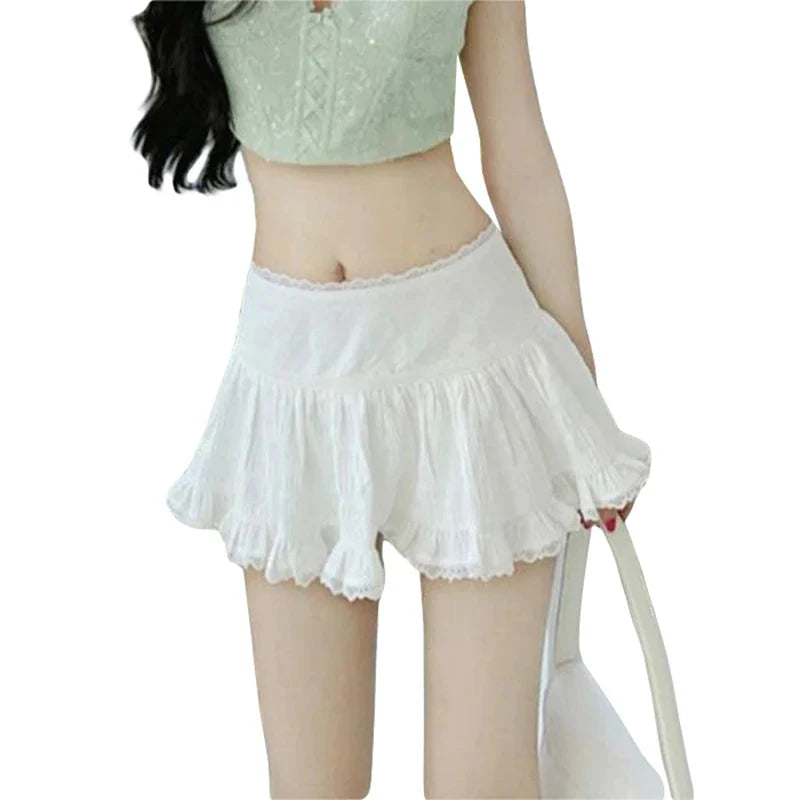 y2k Skirt Coquette Clothes White Lace Trim Low Rise Flowy A Line Short Skirts 2000s Fairycore Skirt Streetwear