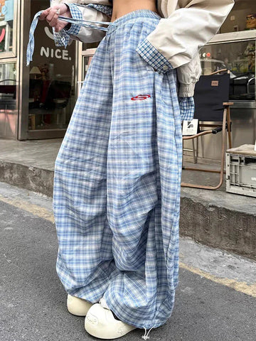 Streetwear Y2K Plaid Pants Vintage American High Waist Scimitar Pants Harajuku Oversize Loose Bf Casual Trousers New