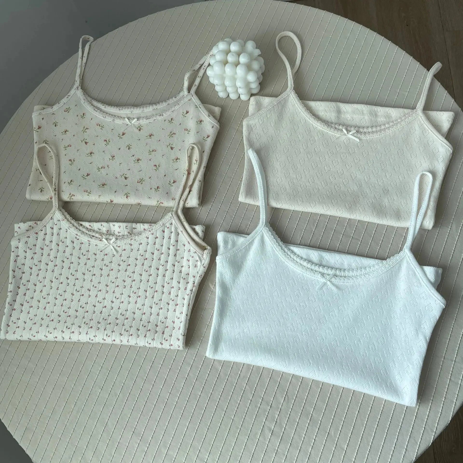Floral Eyelet Bow Cotton Crop Tops Lace Trim Sleeveless Slim Tank Top Preppy Style Sweet Camisole Y2k Clothes