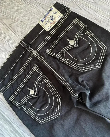 American Jeans Y2K Pants WoGothic Hip Hop Pocket Sequins Rhinestone Retro Blue Jeans Slim High Waist Trousers