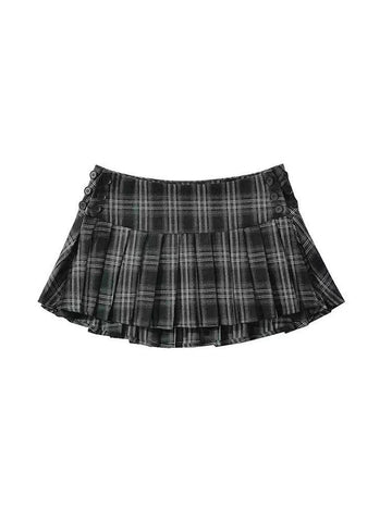 Vintage Y2K Plaid Mini Skirt Preppy Style Low Waist Slim A-line Side Split Retro Pleated Skirt Streetwear