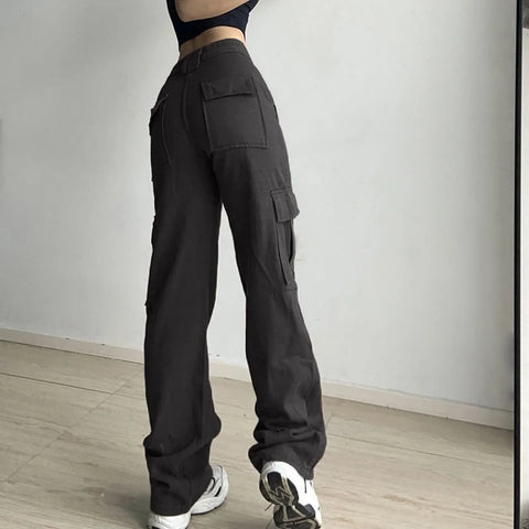 Vintage Cargo Pants Overalls Baggy Jeans Casual Y2k 90s Streetwear Big Pockets High Waist Straight Denim Trousers