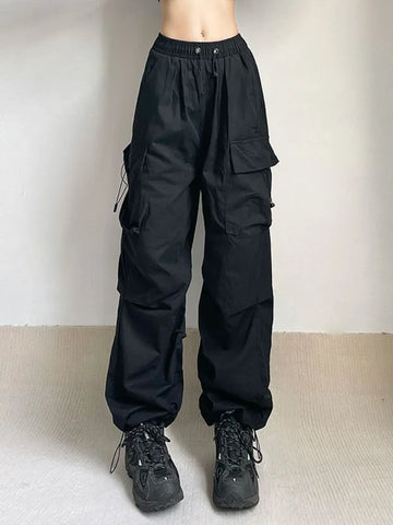 Voguable Oversized Cargo Parachute Pants Y2k Vintage Streetwear High Waist Joggers Hippie Baggy Harajuku Wide Leg Sweatpants
