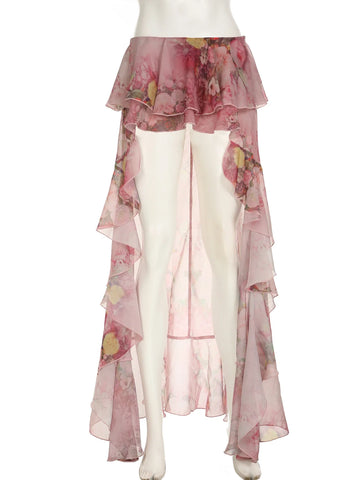 Voguable Vacation Floral Printed Ruffle Half Bodycon Skirt Low Waist Y2K Aesthetics Lace Skirt Harajuku Grunge Fairycore Clothes