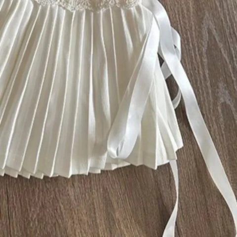 Y2K Lace Up Mini Skirts Korean High Waist Preppy Lace Patchwork Pleated Skirt Sweet Lolita A Line Faldas Mujer